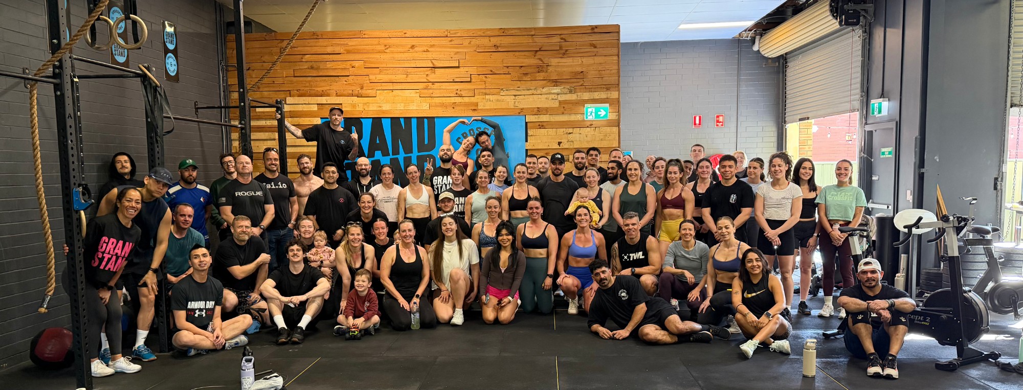 The whole Grandstand CrossFit community together on the gym floor